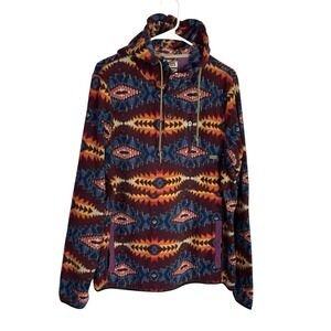 Dravus Aztec Southwestern Fleece Hoodie Size M 1/4 Snap Tribal Skater Pullover